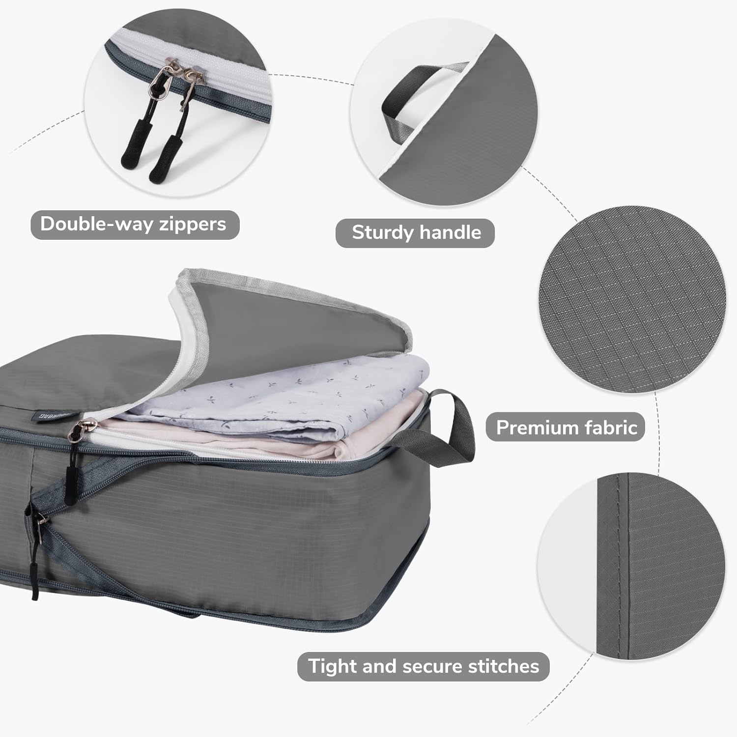 CherryNow Compression Packing Cubes, 7 Set Packing Cubes Compression, Travel Essentials, Travel Organizer for Shoes, Clothing, Grey - Image 4