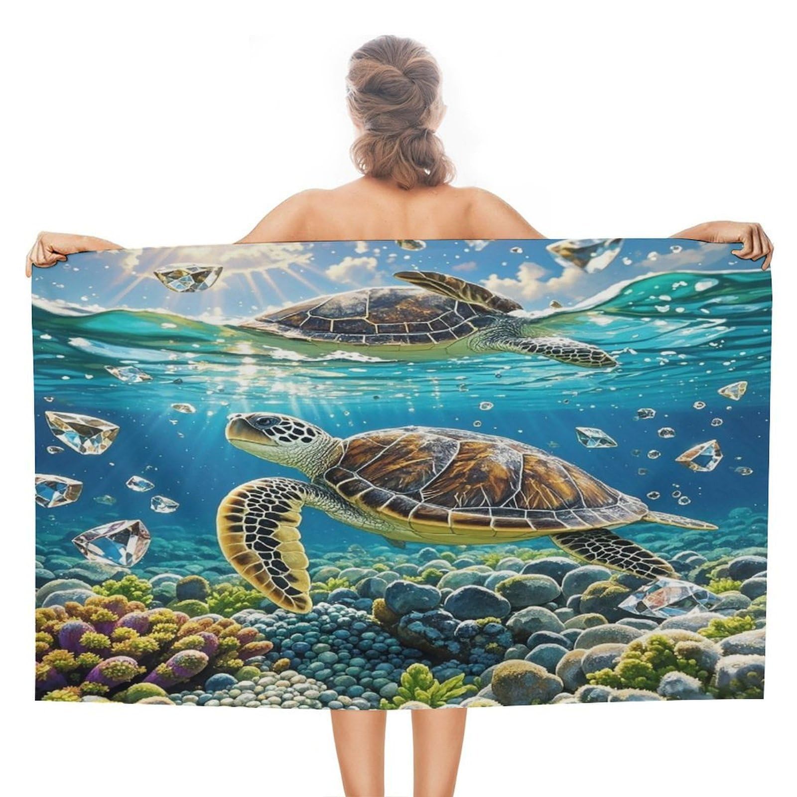 VstaDank Sea Turtles Painting Beach Towel for Adult Quick Dry Sand Free Swim Towels Soft Large Size Pool Towels Lightweight Oversized Bath Towel for Travel, Camping, Swimming 51 X 31 Inches