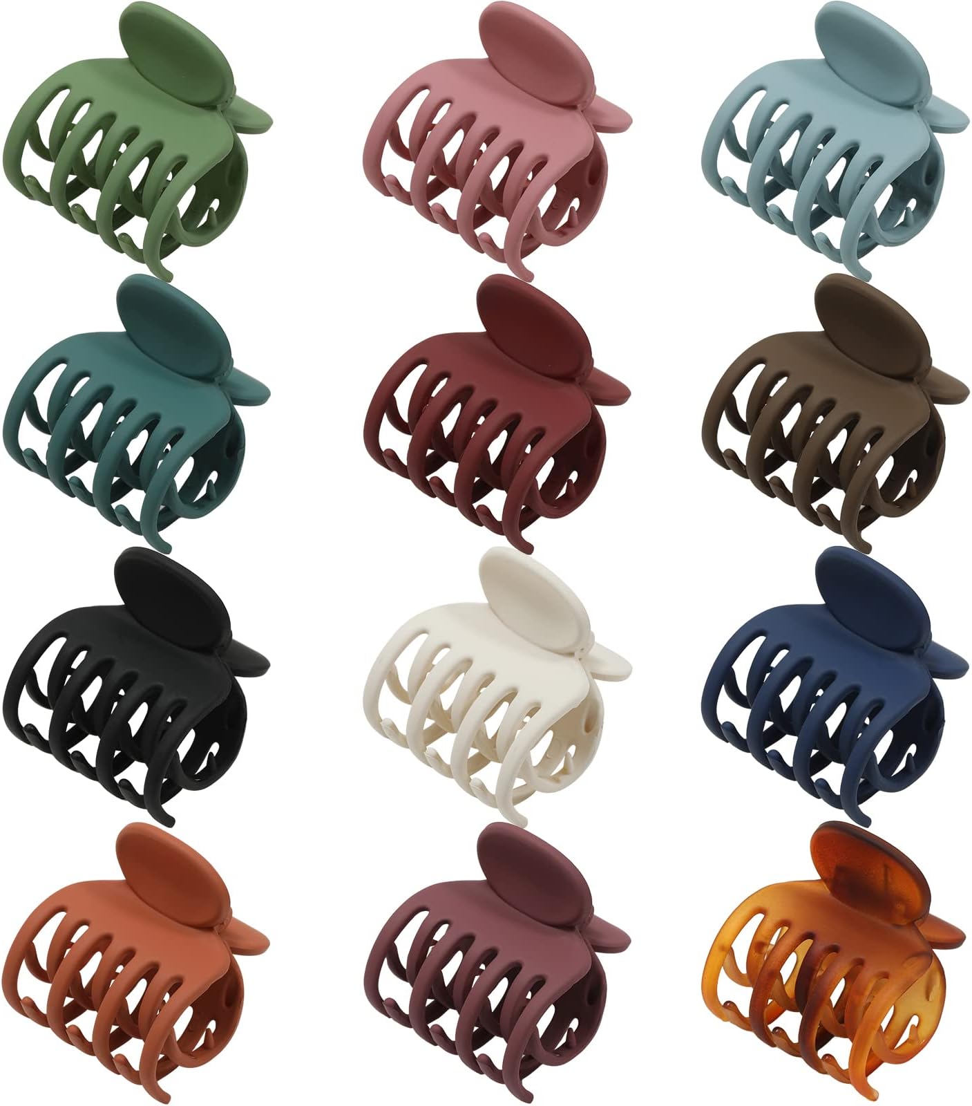 AWAYTR Small Claw Clips for Thin Hair, 1.6 " Matte Cute Hair Clips for Women, Double Row Teeth Jaw Clips for Hair, 12 Pcs Hair Clamps for Girls