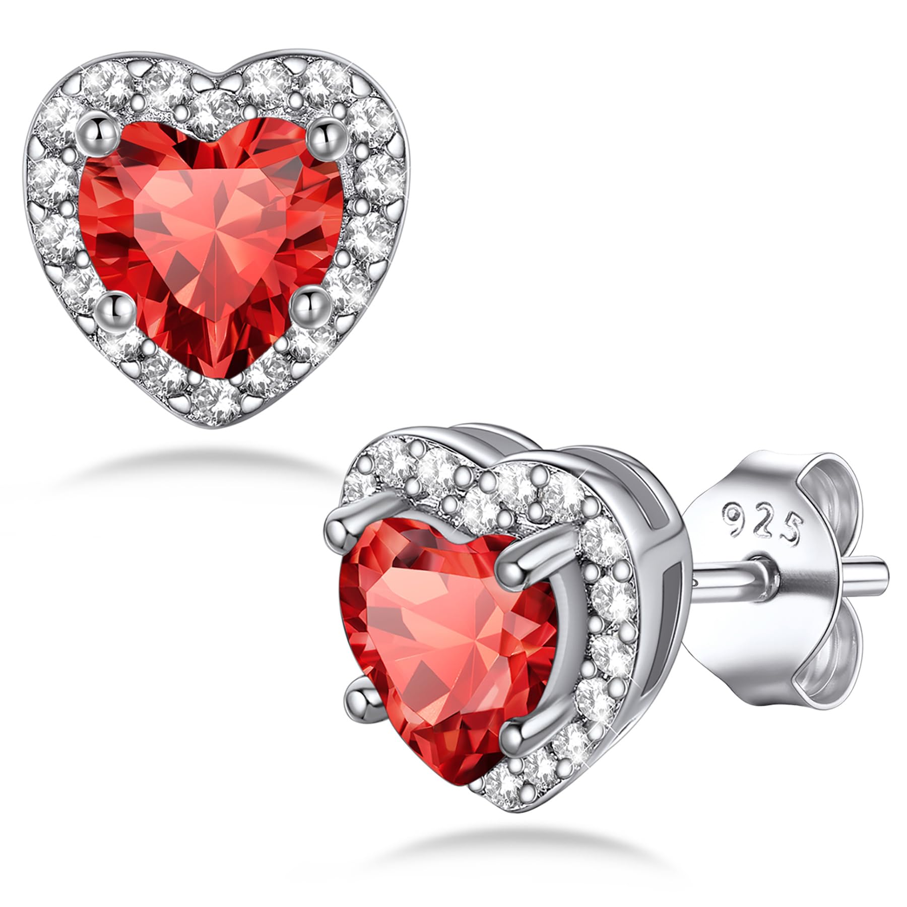 Bestyle Sparkling 925 Sterling Silver Birthstone Stud Earrings for Women, Heart/Round/Teardrop/Square Solitaire Diamond Studs Earrings, Great Birthday/Christmas Gifts