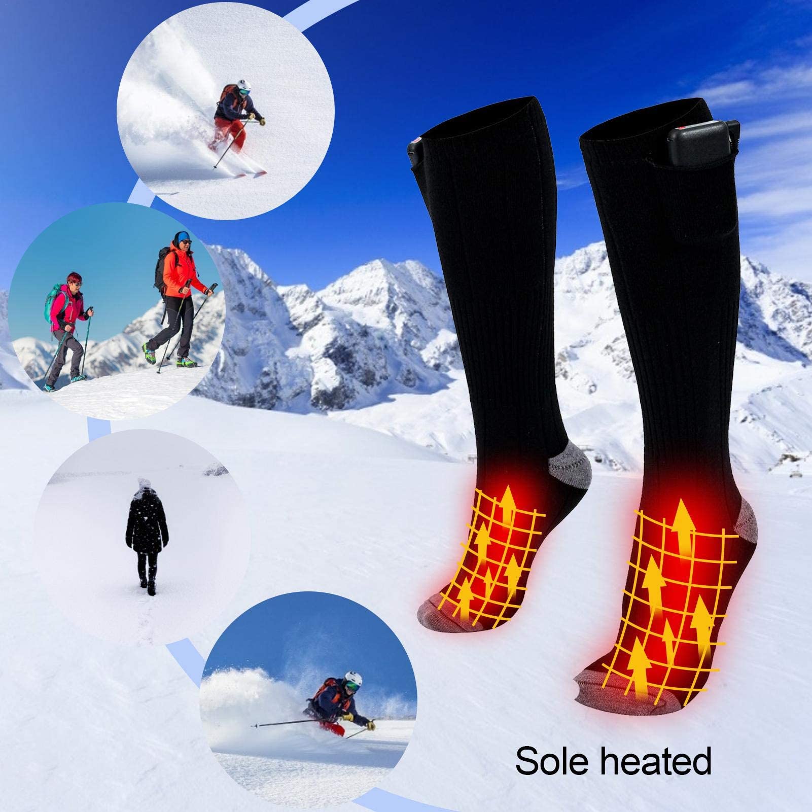 Chaussettes Chauffantes, Chaussettes Chauffantes Électriques pour Hommes Femmes, Chaussettes d'hiver Chaudes en Coton pour Sports de Plein Air - Camping, Pêche, Cyclisme, Moto, Patinage et Ski