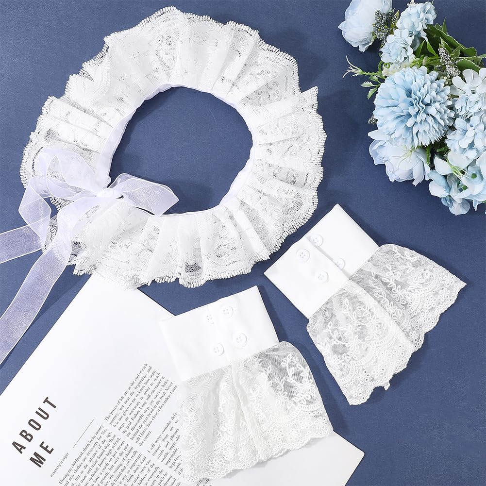CABODYALS – Guantes De Encaje Y Cuello Fruncido De Doble Capa – Puños Bordados Y Mangas Desmontables – Accesorios Para Cosplay, Lolita, Payaso Y Fiestas De Disfraces