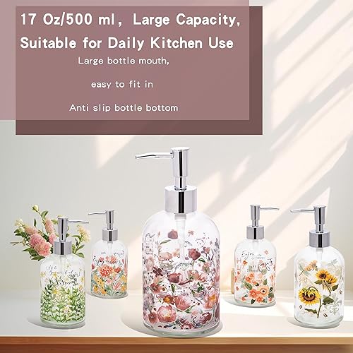 Miniatura 4 de Topadorn Dispensador de jabón de vidrio de 17 onzas con bomba de acero inoxidable a prueba de óxido, dispensador de jabón de cocina y baño para