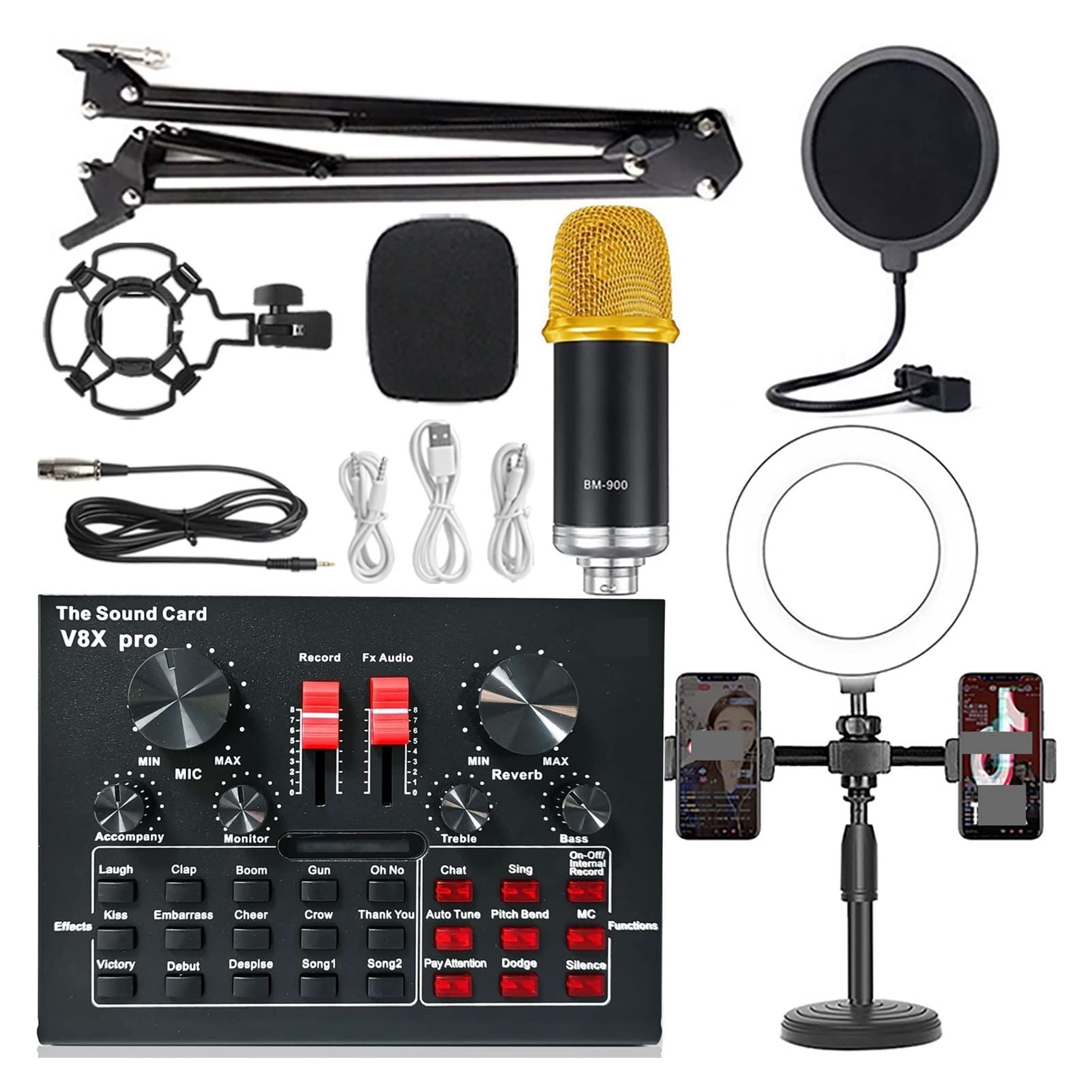 Mikser audio, USB 5.0 Karta dźwiękowa audio Zewnętrzny zestaw słuchawkowy mikrofon internetowy transmisja adapter muzyka gier dla muzyki PC Komputer telefoniczny(BM800V8 COMBO)