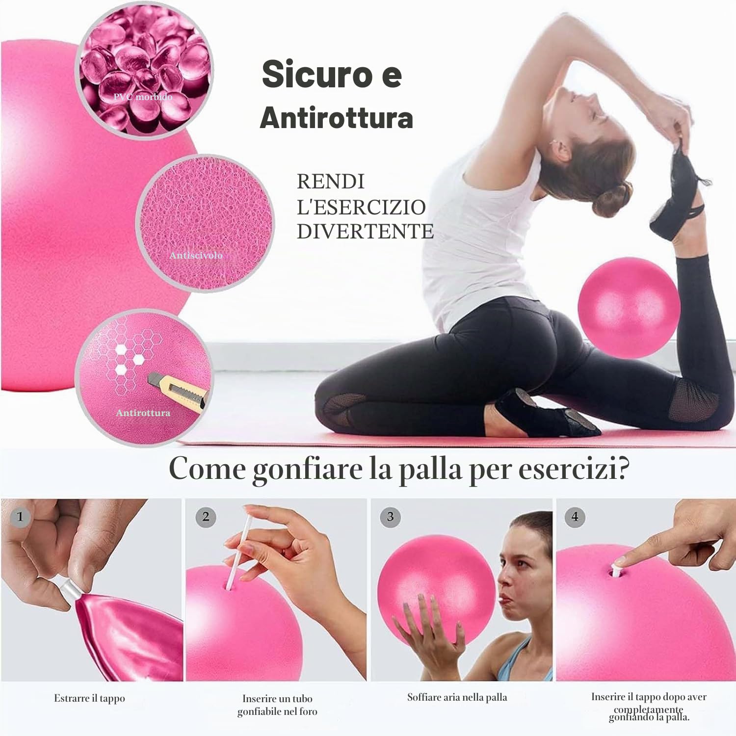 Pilates Circle Essentials, kit da yoga da donna, set da 5 pezzi, pilates a casa, include palla pilates, anello da yoga Magic Circle e fasce di resistenza per donne, set da pilates e palla.