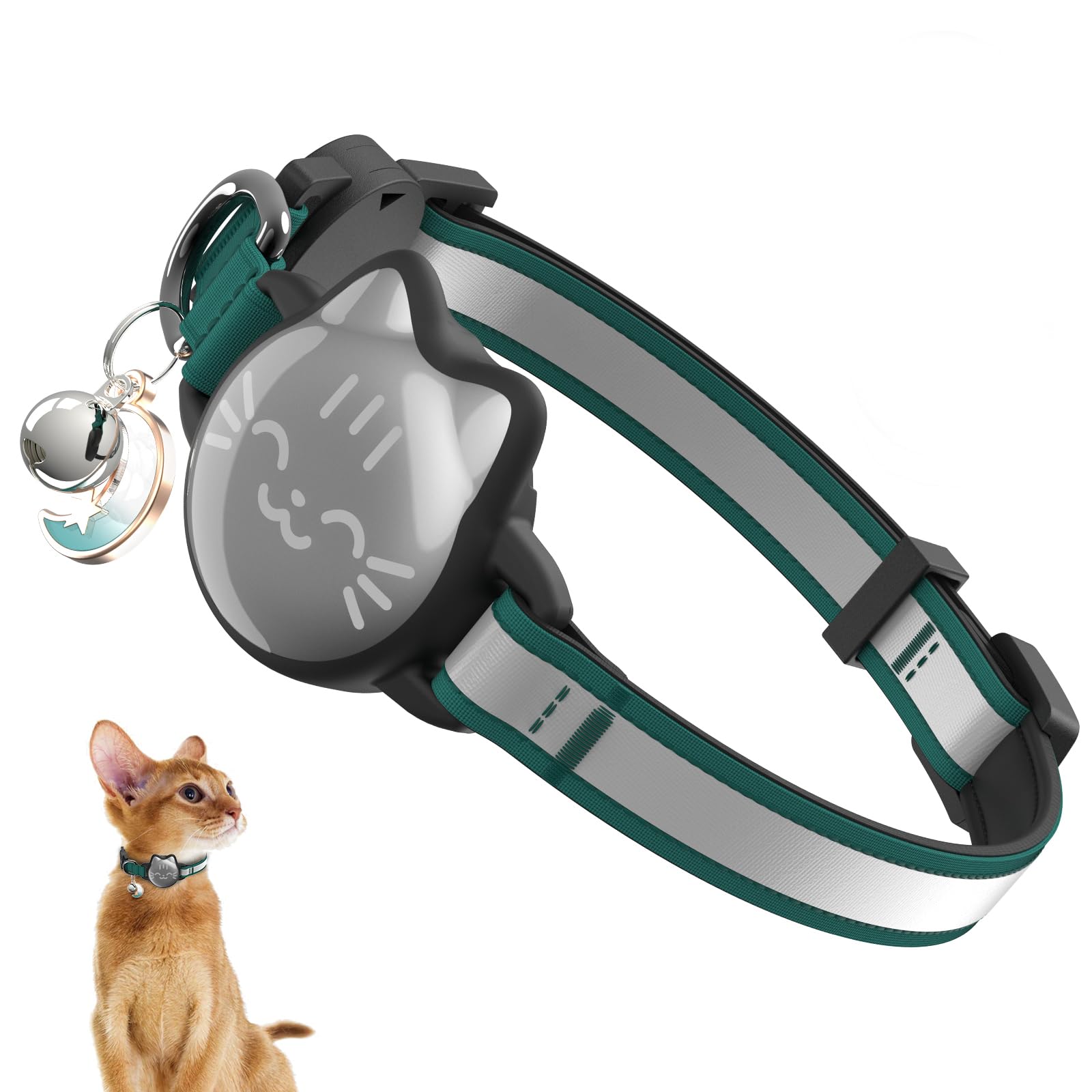 Cat Collar with Airtag Holder, Breakaway Cat Airtag Collar with Reflective Strap, Lightweight Kitten Collar for Apple Air tag, Hidden GPS Tracker