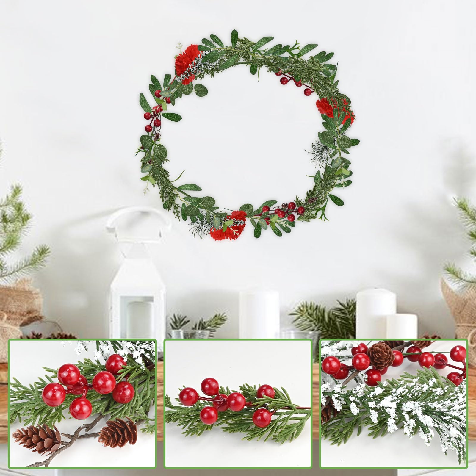 44 Stück Künstliche Blumenstrauß, Weihnachtsblumen Künstlich, Künstliche Pflanzen mit Beeren, Tannenzapfen, Rote Nelke, Künstlich Weihnachtsstrauß für Adventskränze Girlanden, Weihnachtszweige Deko