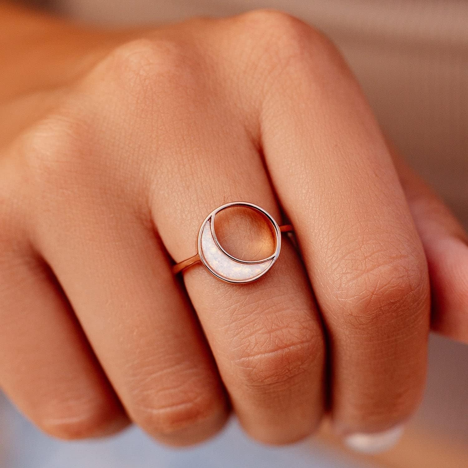 Pura Vida Ring Rose Gold Eclipse Handmade Ring - Stackable Ring with Resin Opal, Ring Jewelry with Brass Base - Rose Gold Rings for Women, Cute Rings for Ladies Boho Jewelry for Women - Size 5-9