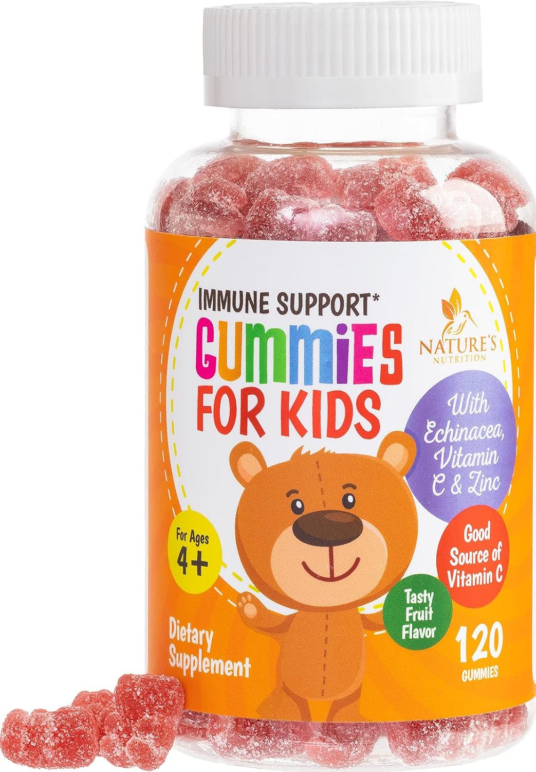 Daily Kids Immune Support Gummy with Vitamin C, Zinc & Echinacea, Childrens Immune Support Vitamin Gummies, Gluten Free & Non-GMO Chewable Immune Support for Kids, Vegan, Berry Flavored - 120 Gummies