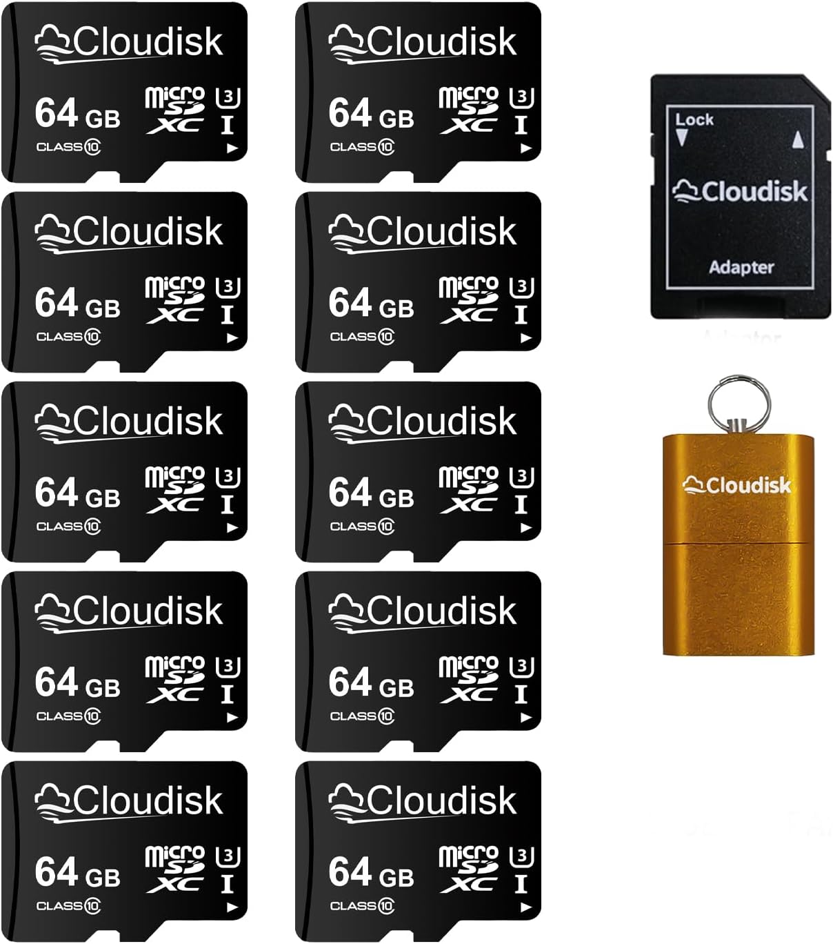 Pack of 10 Micro SD Card 64GB Flash Memory Card C10 A2 U3 Micro SDXC with SD Adapter, Card Reader (64GB)