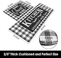 Vista 2 de Arttown Juego de 2 tapetes de cocina antifatiga y color blanco y negro con diseño de búfalo, acolchados, resistentes al agua, antideslizante, tapete