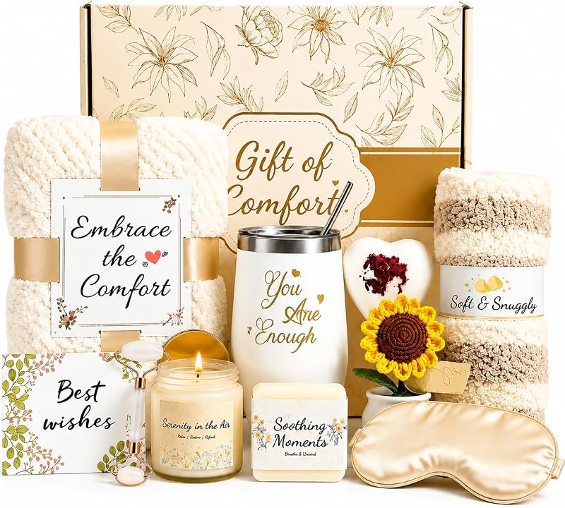 Kit de autocuidado feminino com tema de girassol Protado, manta, copo térmico e acessórios