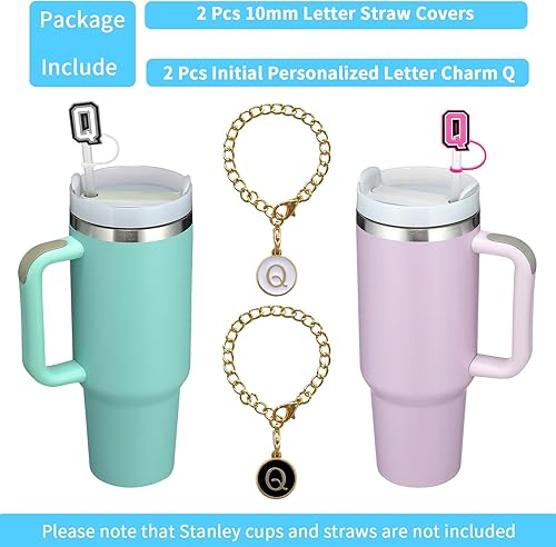 Miniatura 10 de 2 fundas de popote para copa Stanley de 30 y 40 onzas, 0.394 in con 2 dijes de letras personalizados, nombre de identificación, letra inicial,