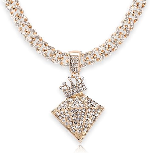 EMESLY Collar con colgante de cadena de eslabones cubanos de Miami macizos de oro y plata (16, 18, 20, 22, 24, 30 pulgadas de longitud) regalo