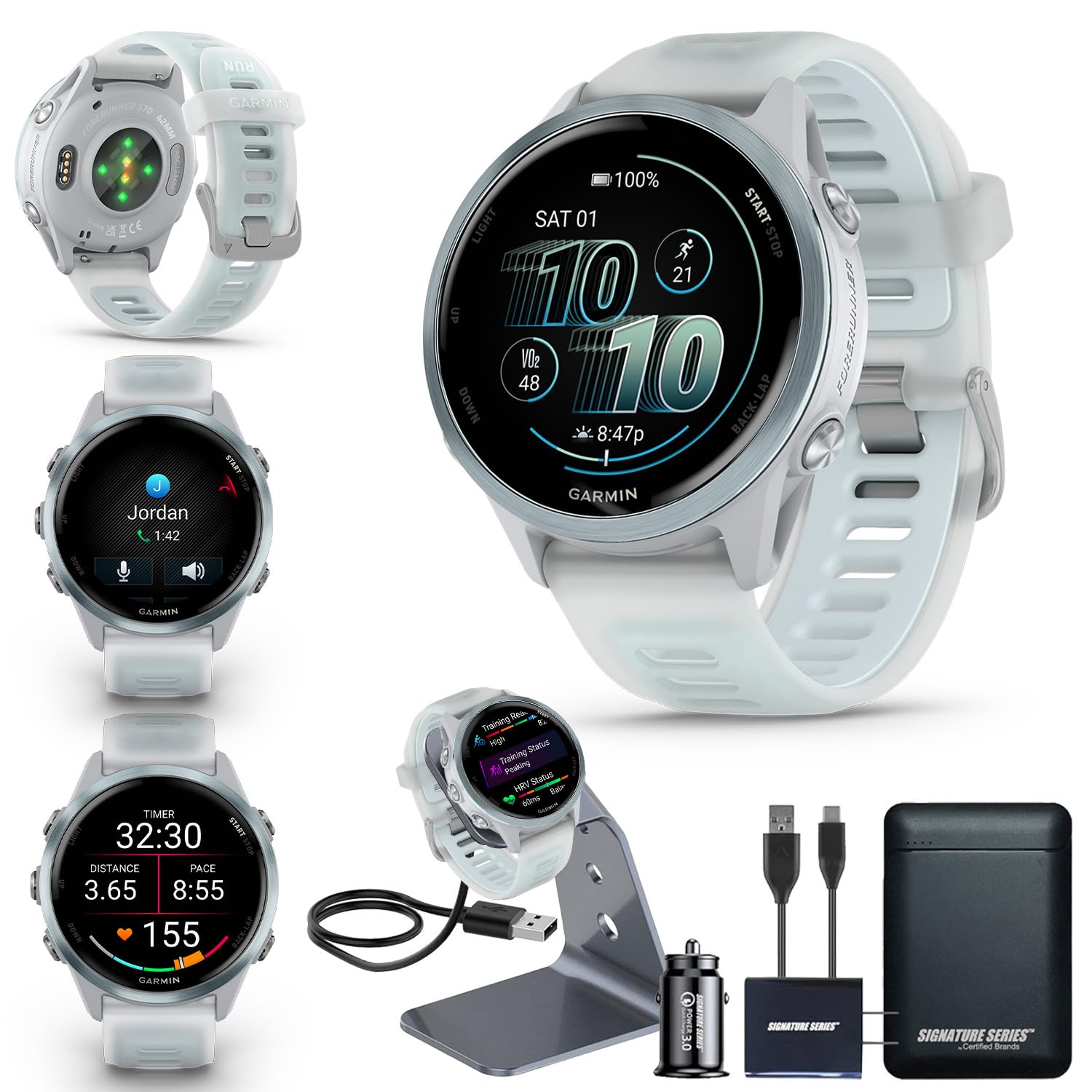 Garmin Forerunner 570 42mm GPS Running Smartwatch, Cloud Blue | Advanced Training & Recovery, Sleep Coach, Heart Rate, Download Music, Up to 10 Day Battery | Signature Series Power Bundle-image-42