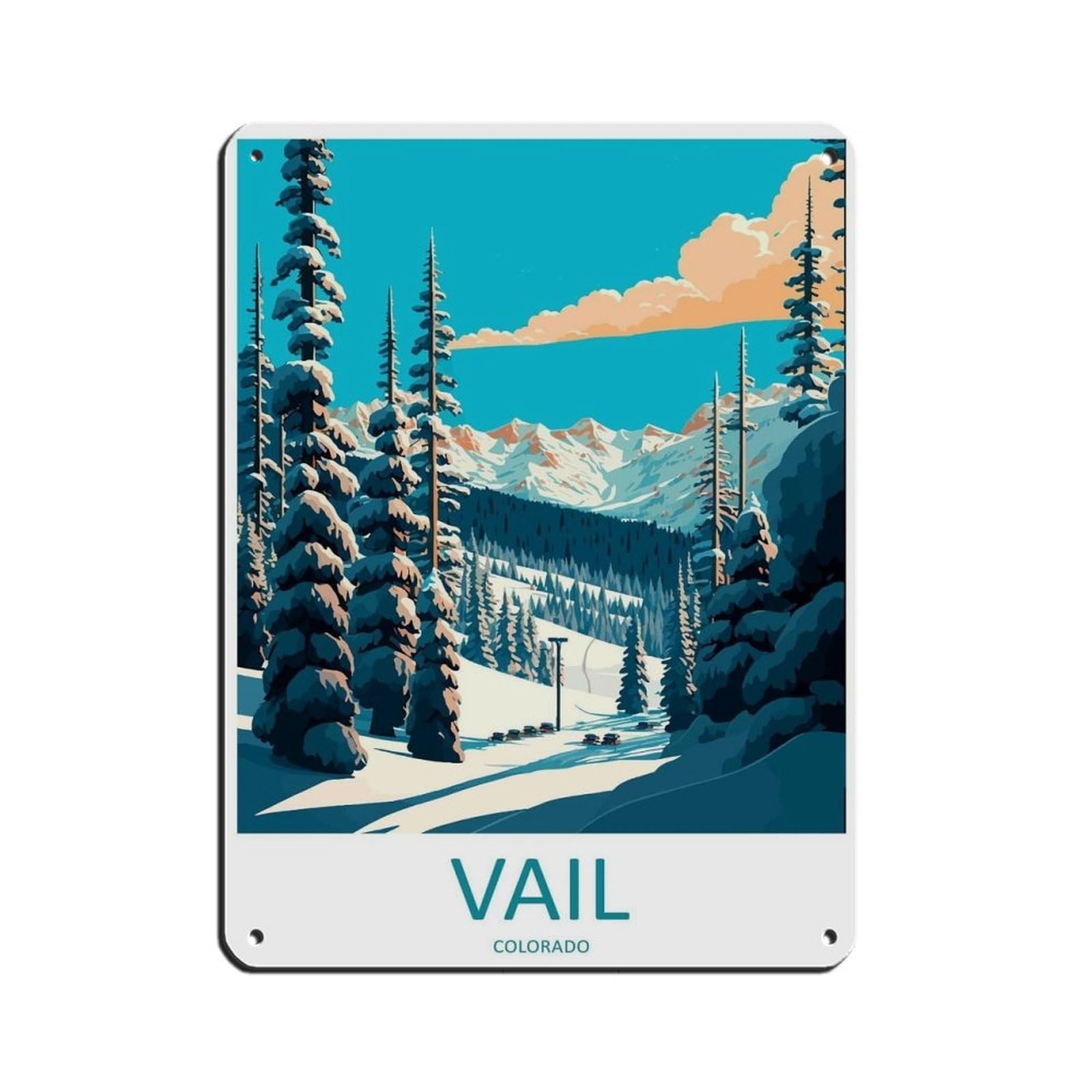 Vail Ski Resort Travel Art Ski Art Lover Gift (2) Retro Poster Metal Tin Sign Chic Art Retro Iron Painting Bar People Cave Cafe Family Garage Poster Wall Decoration 12x16inch(30x40cm)