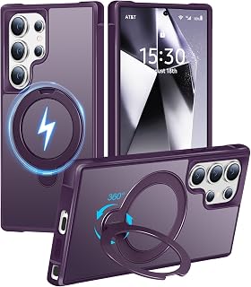 HuwaiH 360° Magnet Ständer Hülle für Samsung Galaxy S24 Ultra, Violett