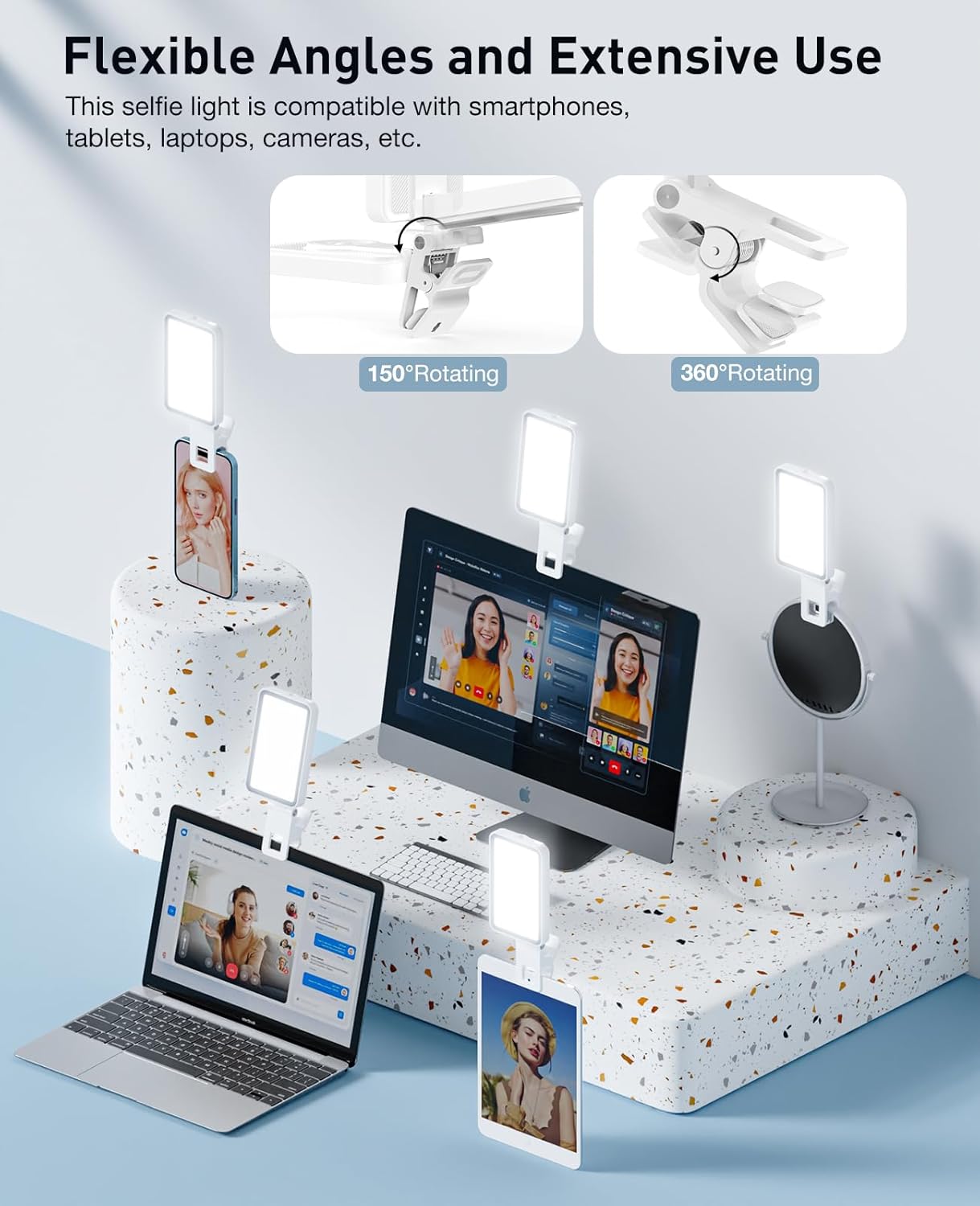 80 LED Phone Light, Selfie Light, 2000Mah Rechargeable Clip Video Light, Adjusted 3 Light Modes, for Phone, Camera, Laptop, iPad, Light for Phone for Selfie, Video Conference, TikTok, Vlog