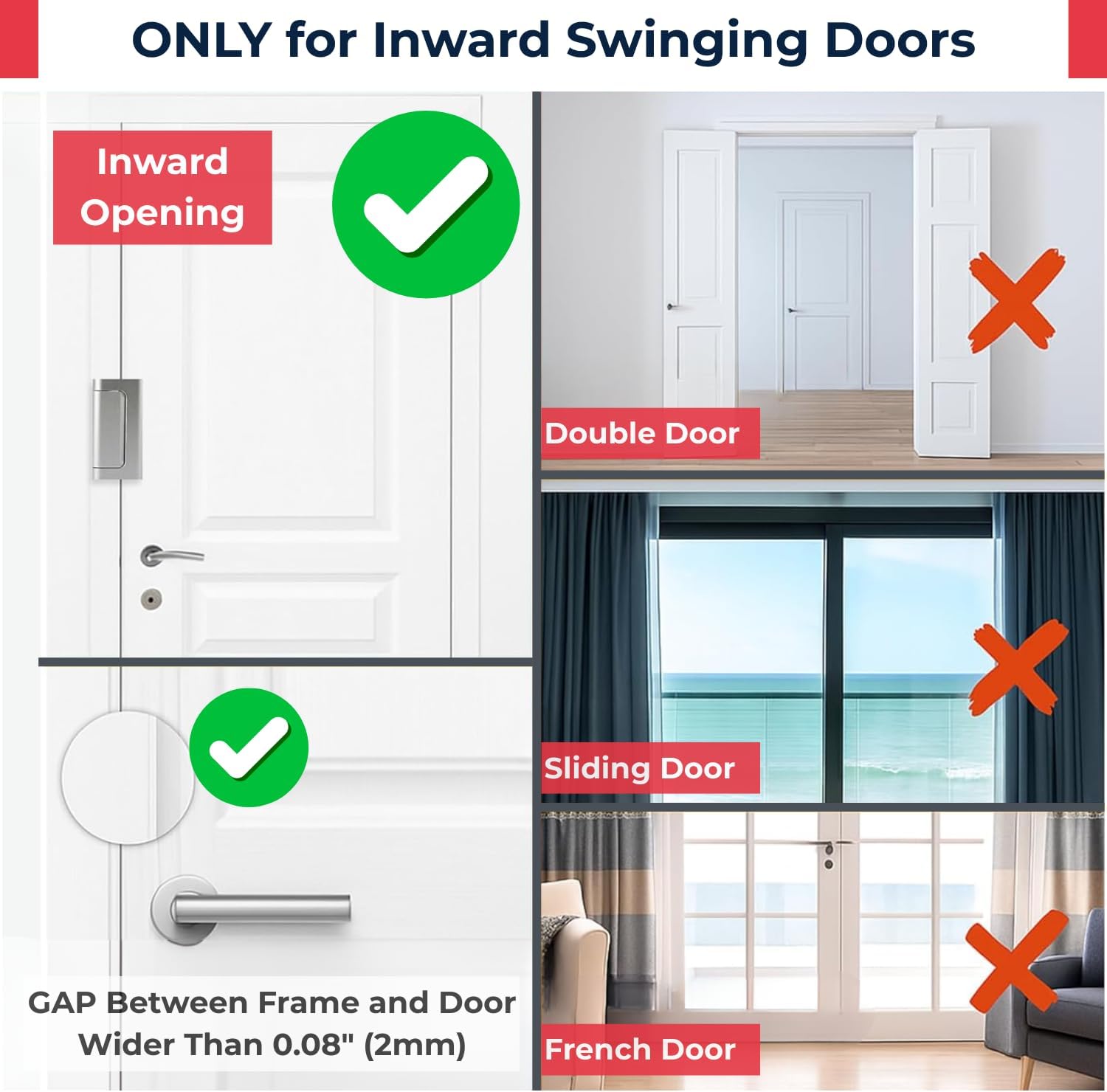 Door Reinforcement Lock - Home Security Child Proof Door Lock Withstands 800 lbs, for Inward Swinging Doors, Door Locks for Kids Safety, Door Lock Latch Prevents Unauthorized Entry, 3 Pack
