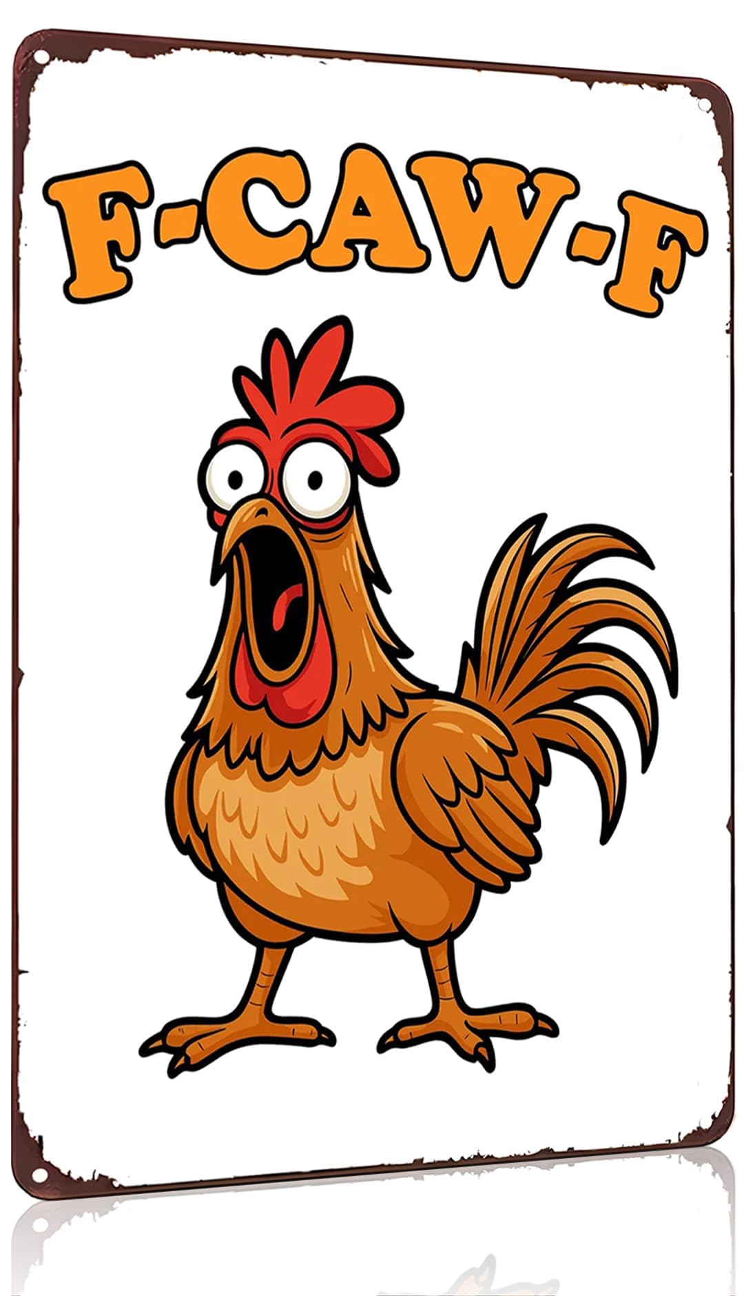 Funnysign Chicken Gifts Vintage Chicken F-CAW-F Tin Sign for Chicken-Coop Farm Kitchen Garden Yard Decor 8x12 inch (3918)