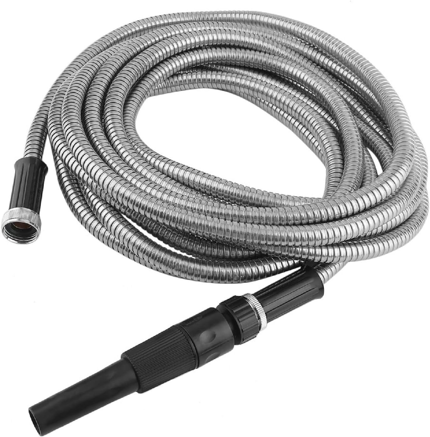25ft 304 Stainless Steel Garden Hose Water Hose with Adjustable Nozzle Outdoor Heavy Duty Flexible Lightweight,No Kink
