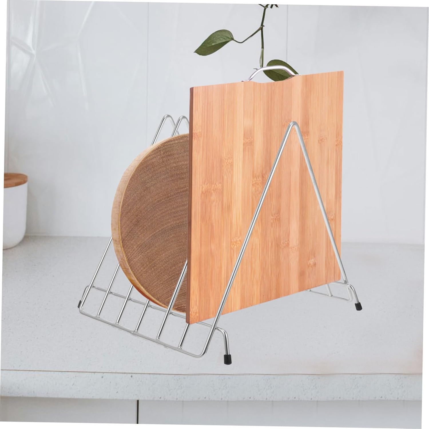 Alipis Stainless Steel Cutting Board Rack with Dividers Corrosion Resistant Kitchen Organizer Stand for Pizza Boards and Cutting Tools Space Saving Storage Rack with Hollow Design for