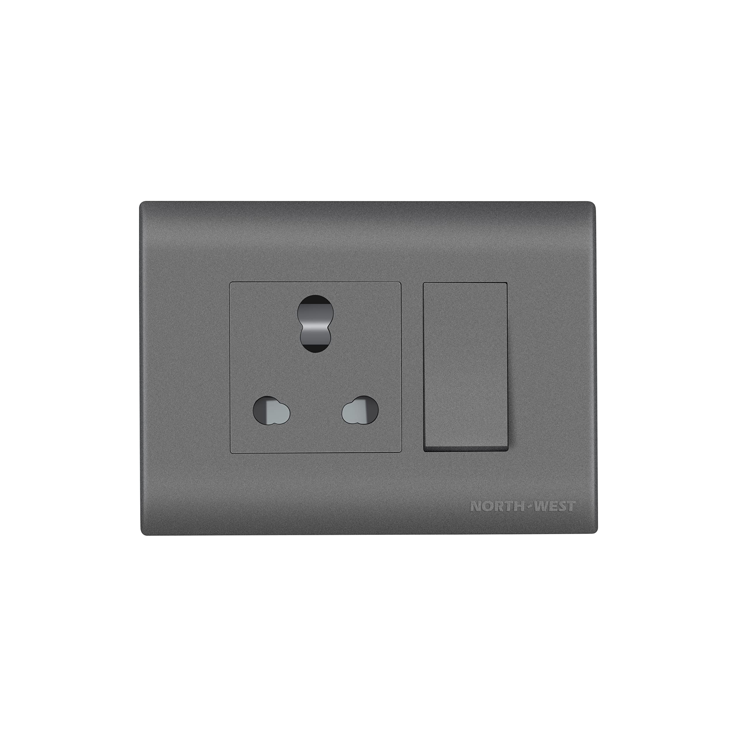 Wipro Northwest (Nowa) Switch Combo of 3M Plate + 1M 16A Switch + 6/16A 3 Pin Power Socket, Silver Grey (Kit 7)-image-37