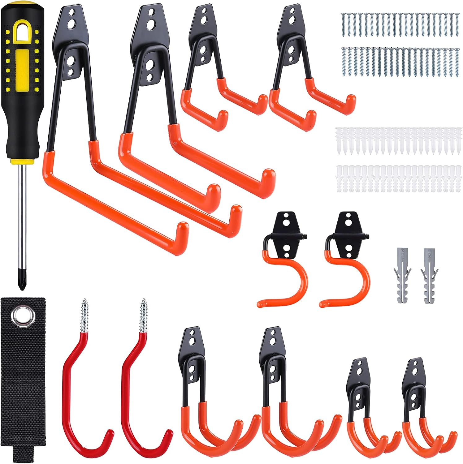 Vastar Garage Hook Heavy Duty, 13 Pack Multi-Model Garage Storage Hook and Screwdriver for Wall Hanging Hooks, Anti-Slip Tool Hangers, Utility Hooks for Bike, Ladders, Hanging Sheds and Other Tools