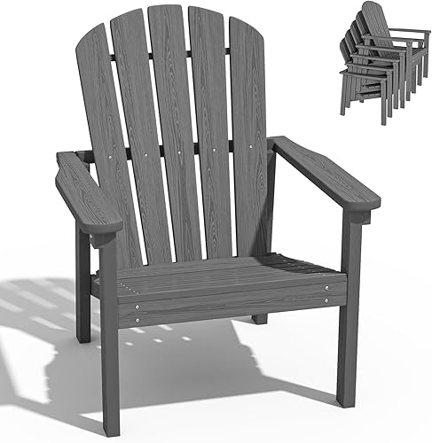 nevilywood Sillas Adirondack compactas apilables, sillas de patio de polietileno de alta densidad de 26.3 pulgadas de ancho, duraderas, diseño que