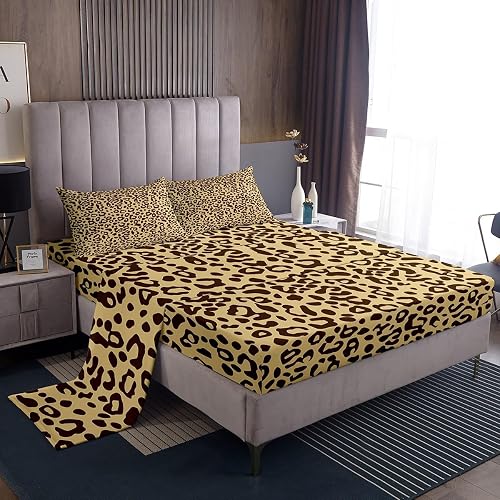 jejeloiu Brown Leopard Bedding Set Queen Size for Kids Boys Girls