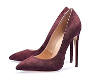 Castamere Women's High Heels Slip On Pumps Pointy Toe Elegant Stilettos Wedding Party Sexy Heels Shoes 12CM Heel Suede Wine Shoes 8.5 M US