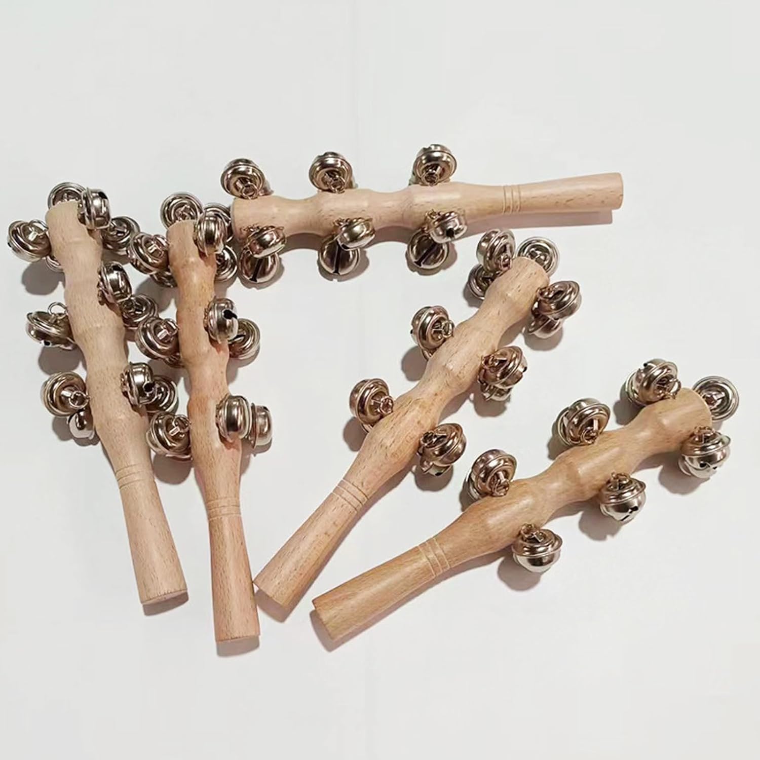13 Bell Instruments Hand Bell Sleigh Bells Jingler Bell Stick,Christmas Hand Jingle Bells Wooden Hand Sleigh Bells (10 pcs)