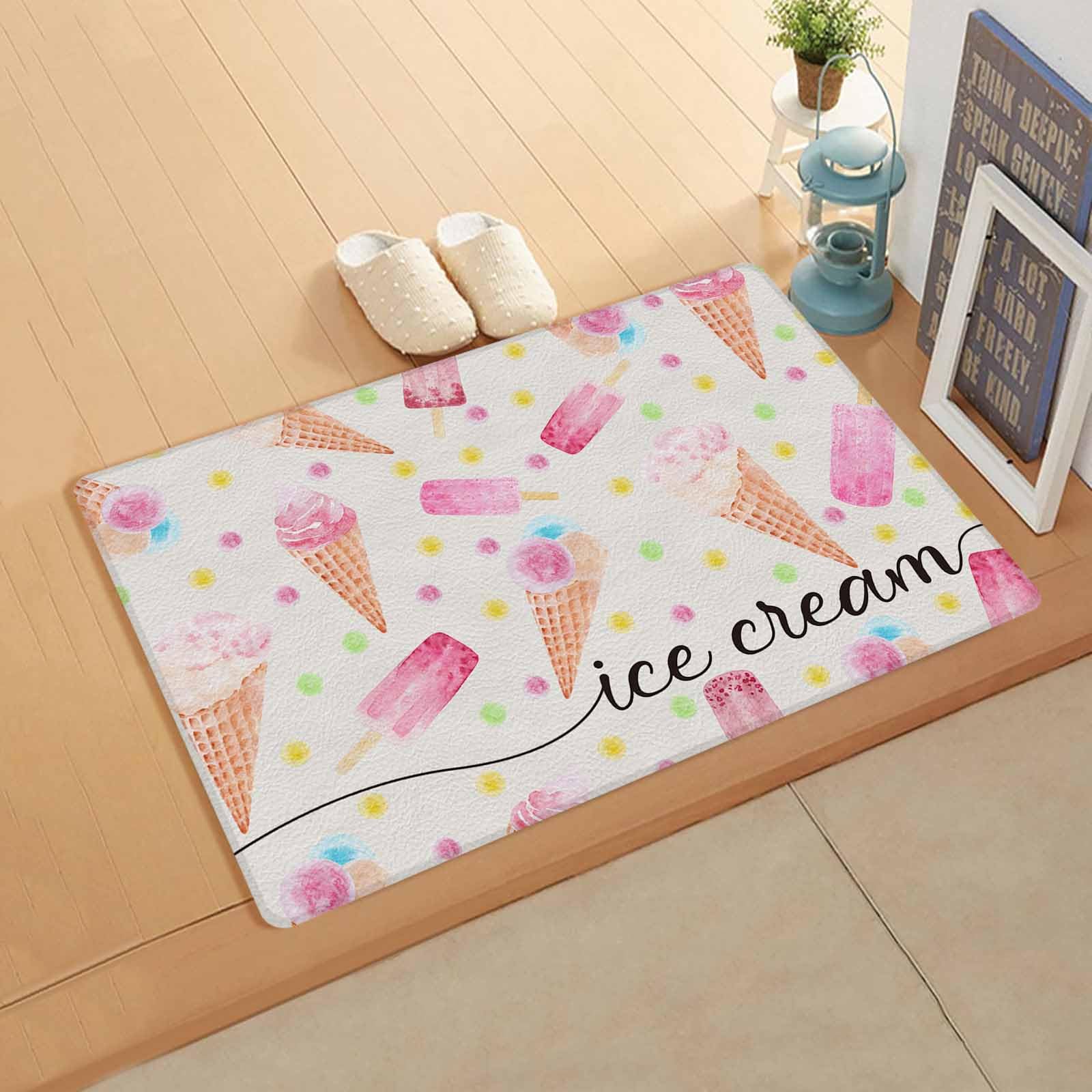 Summer Ice Cream Antifatigue Kitchen Bath Door Mat Cushioned Runner Rug,Washable Welcome Floor Sink Mat,Waterproof & Non-Slip Comfort Standing Doormat for Kitchen,Watercolor Pink Gradual Dots 18