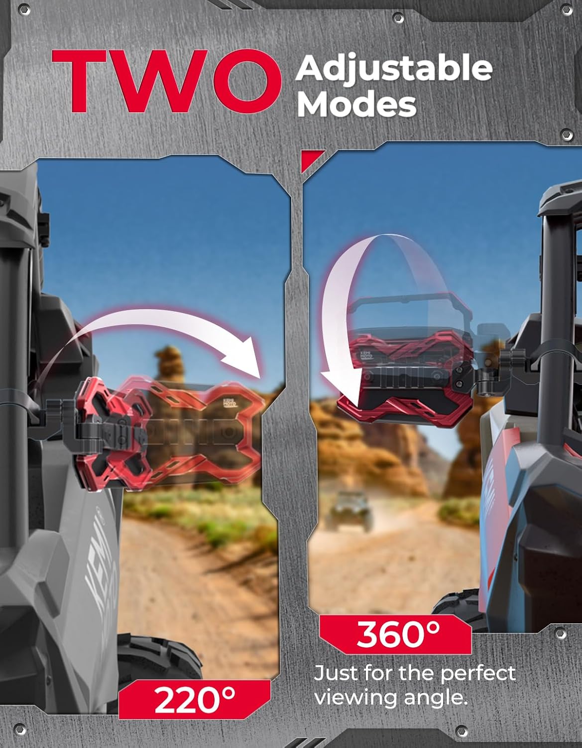 KEMIMOTO Billet Aluminum UTV Side Mirrors with Integrated Adjustable Light Mount Fits 1.65-2 inch Roll Cage Compatible with Polaris RZR Can Am Maverick X3 Pioneer Talon Teryx SXS Mirror