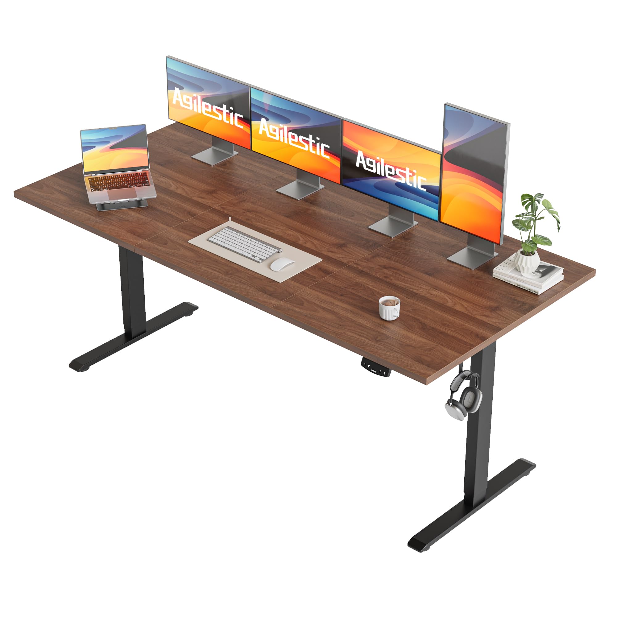 Agilestic 71*32 Inch Height Adjustable Electric Standing Desk, Dark Walnut