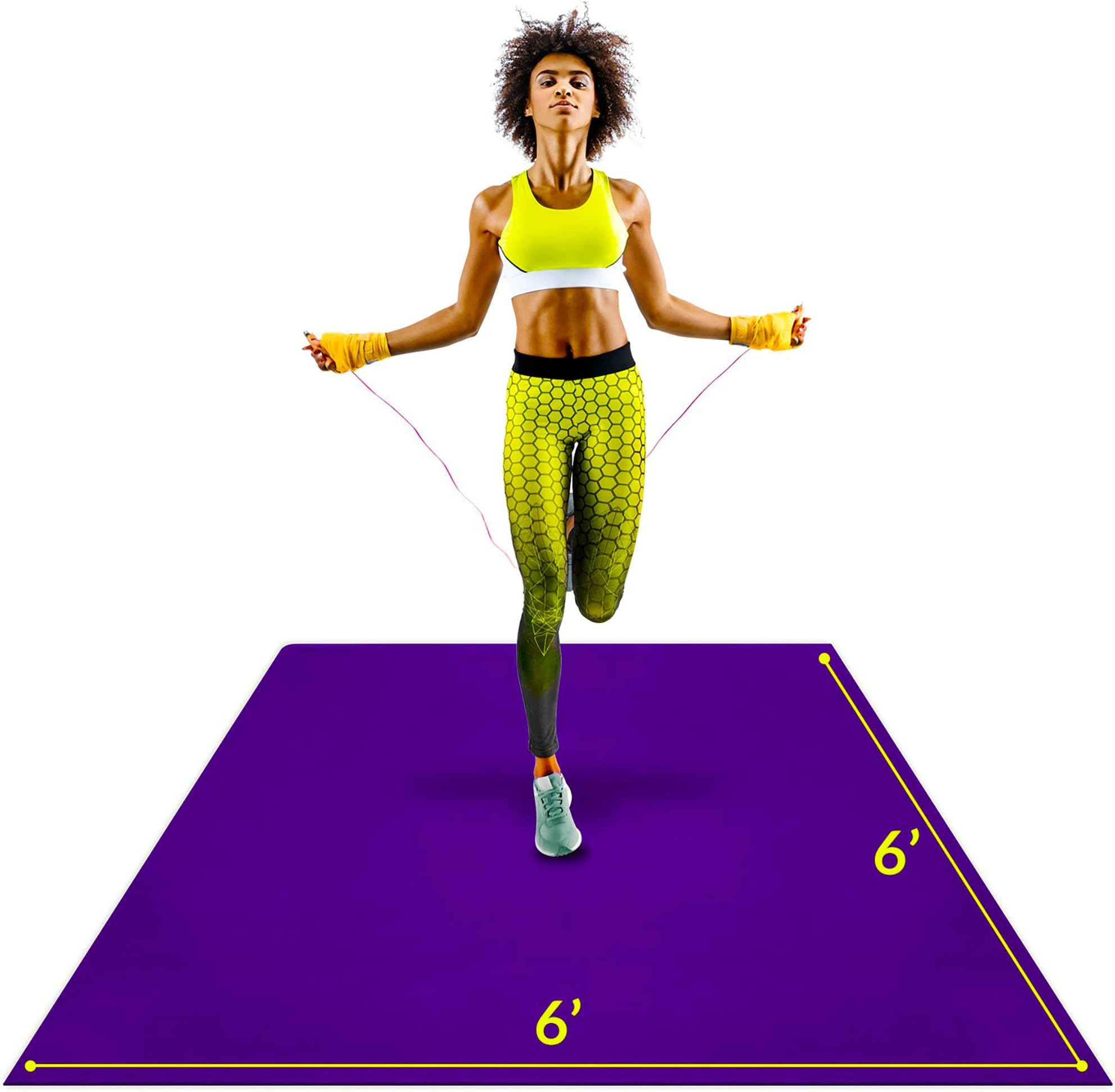Large Exercise Mat 6'x6'x7mm | Workout Mat for Home | Durable Home Gym Flooring | Non-Slip, Thick, High Density Rubber Mats for At-home Fitness | Wide Square Size