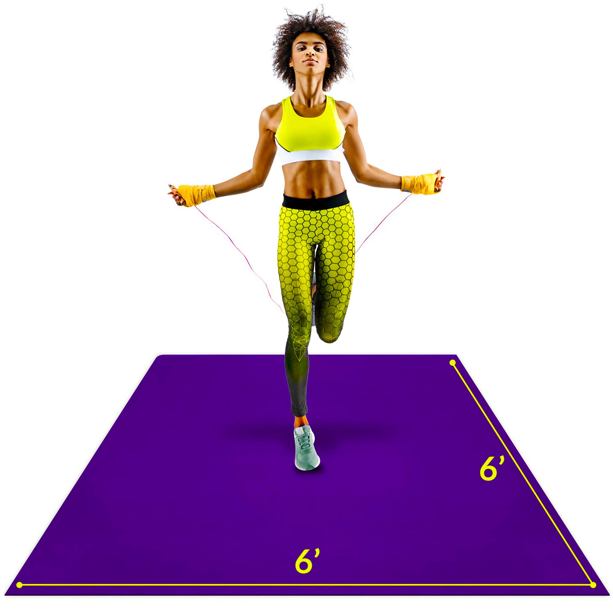 Large Exercise Mat 6'x6'x7mm | Workout Mat for Home | Durable Home Gym Flooring | Non-Slip, Thick, High Density Rubber Mats for At-home Fitness | Wide Square Size