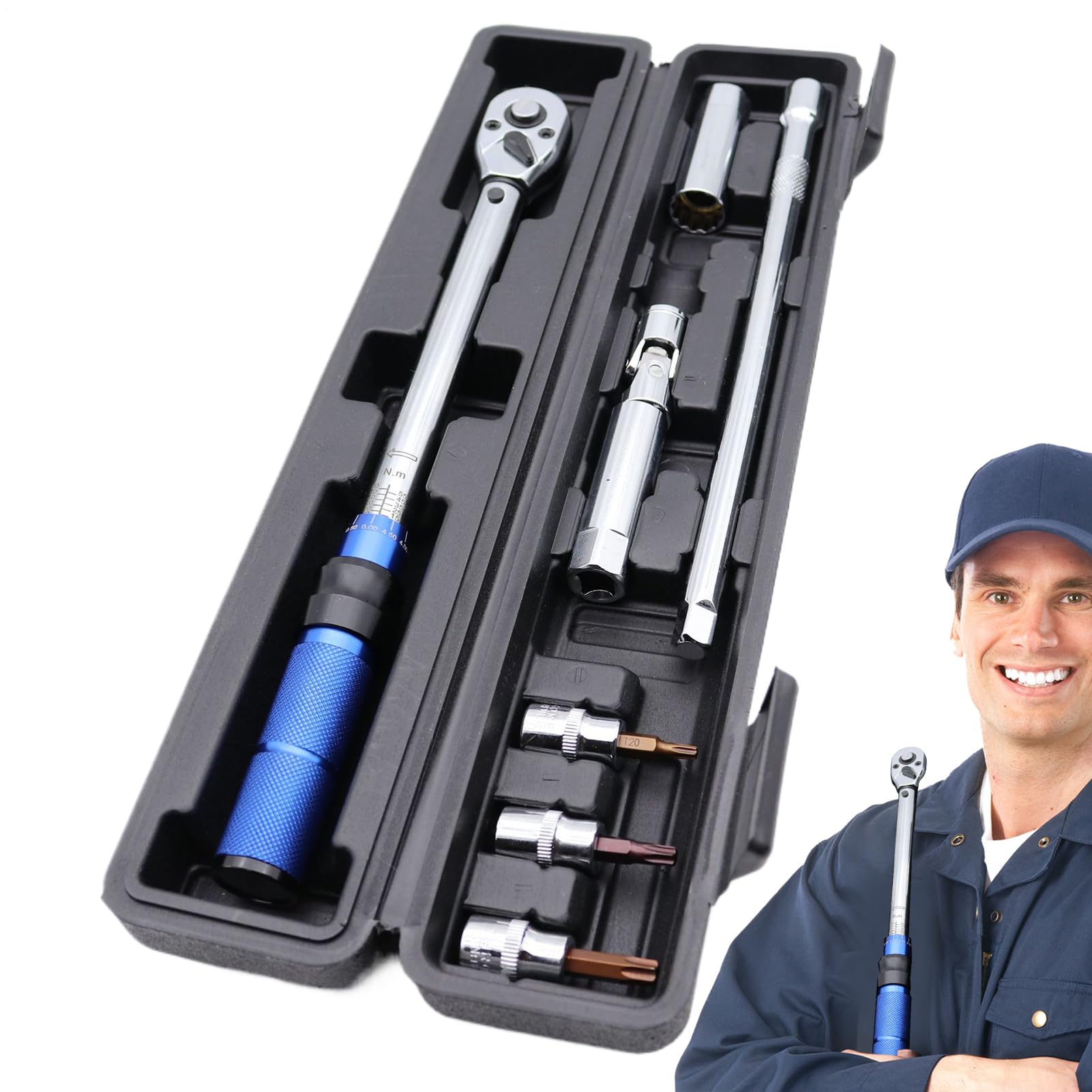 De Clés Dynamométriques Clé Dynamométrique Haute Précision avec Set | Outil Haute Précision Stable Innovant Anti-Fatigue pour Entretien Pneus Voitures Motos