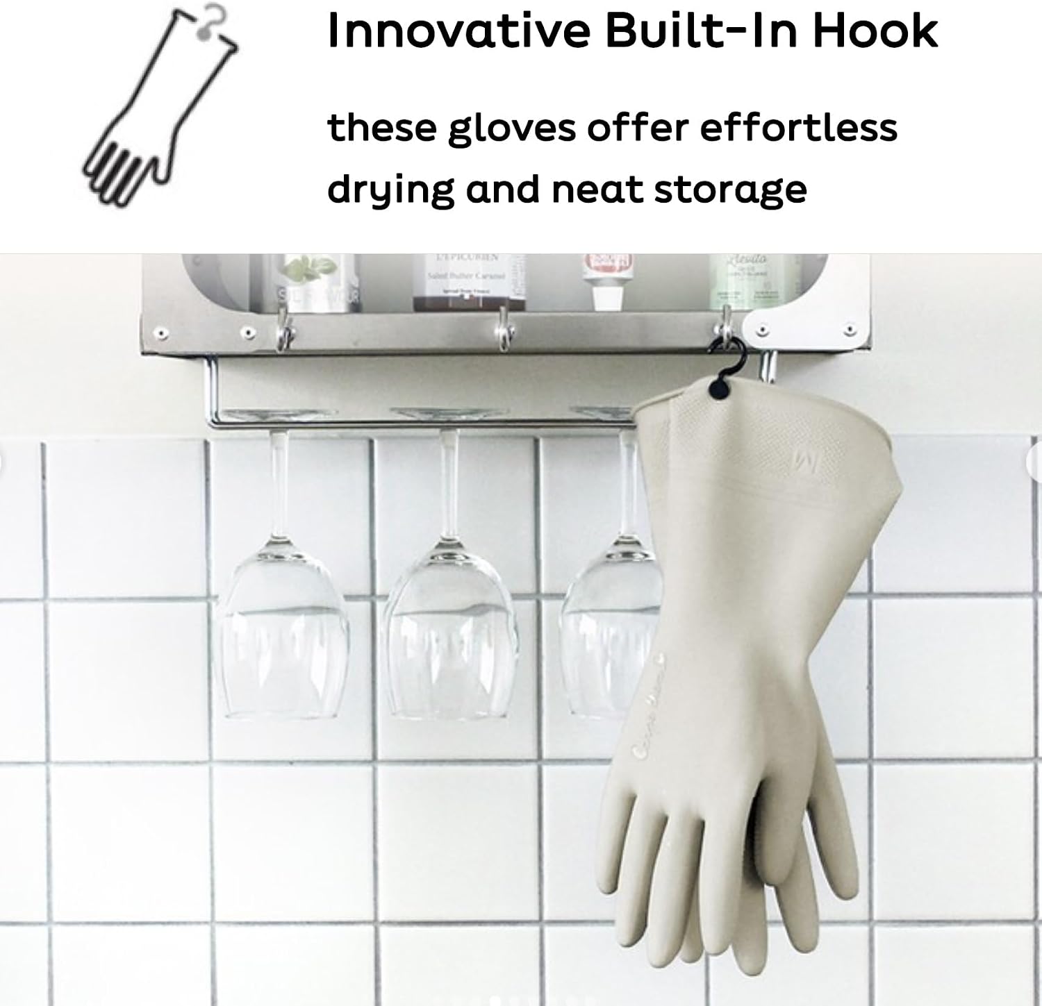 Myungjin 2 Pairs Reusable Waterproof Non-Slip Honeycomb Grip Latex Rubber Gloves with Hang-Dry Hooks/Hanging Loops for Dishwashing Household Cleaning Cooking (Large OverFit) image 4