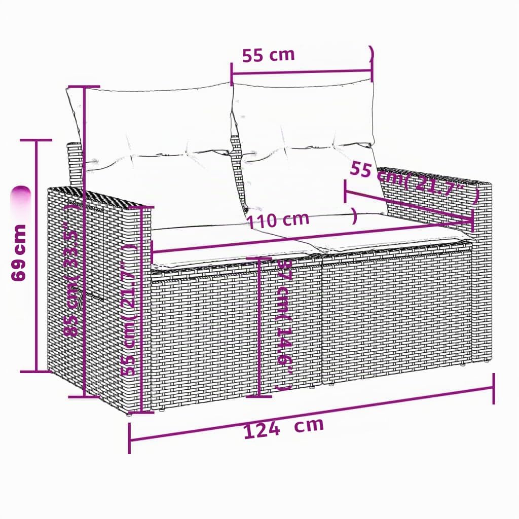 vidaXL Canapé de Jardin 2 Places avec Coussins, Siège avec Housse, Meuble de Terrasse Patio Balcon Cour Extérieur, Gris Résine Tressée