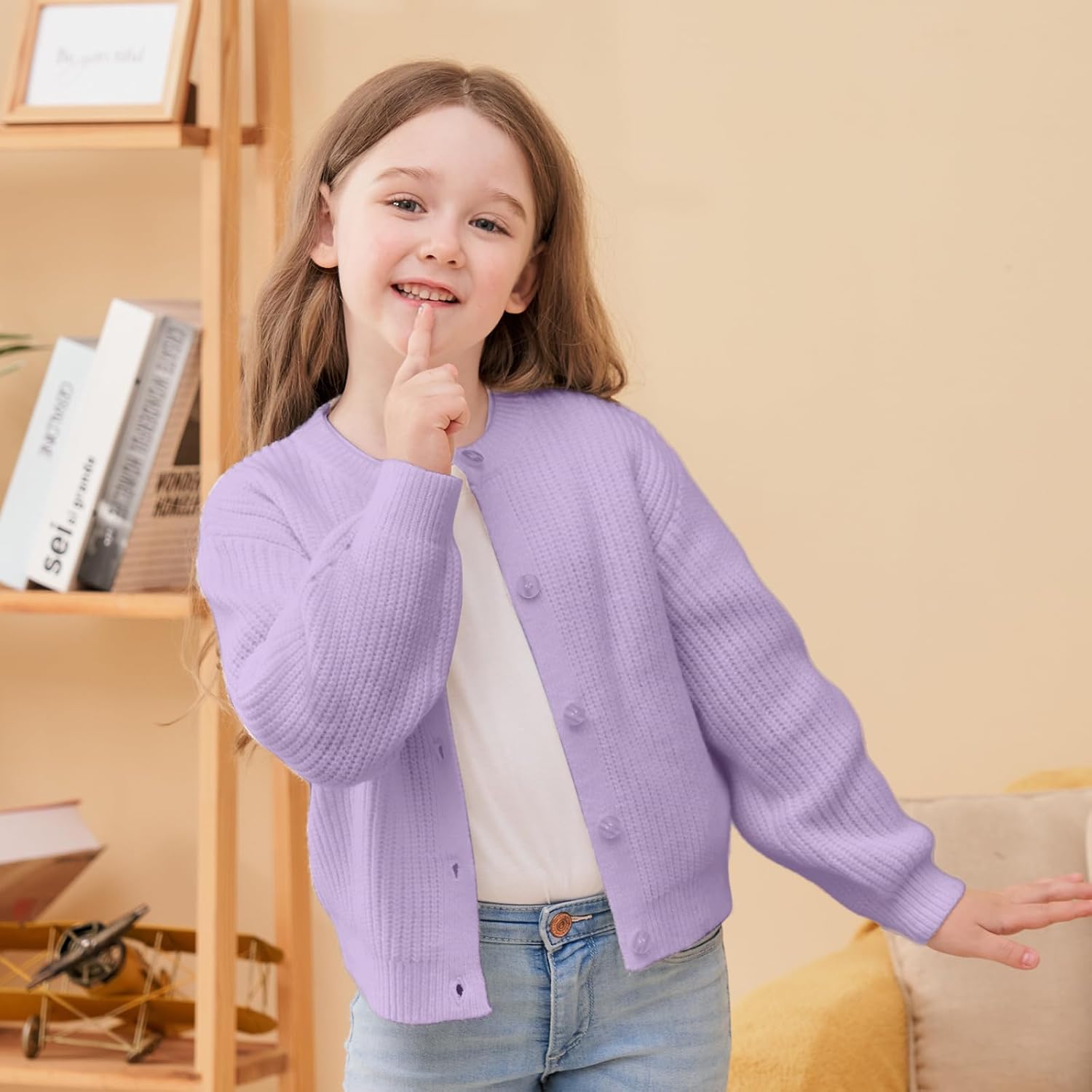 Girls' Cardigan with Button Loose Long Sleeve Shrug Sweaters Cropped Uniforms Kids Knit Sweater Outerwear - Image 3