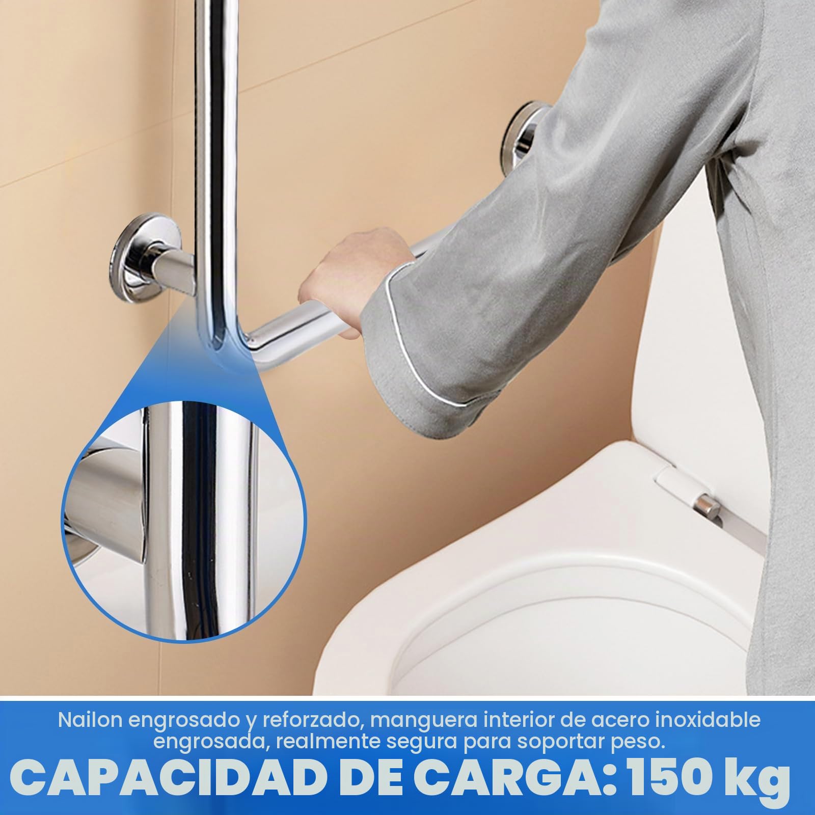 Mango de seguridad para baño, acero inoxidable pulido, 70 x 50 cm, mango en forma de L, para duchas, ángulo vertical, rieles de seguridad antideslizantes, para mujeres embarazadas, personas mayores y