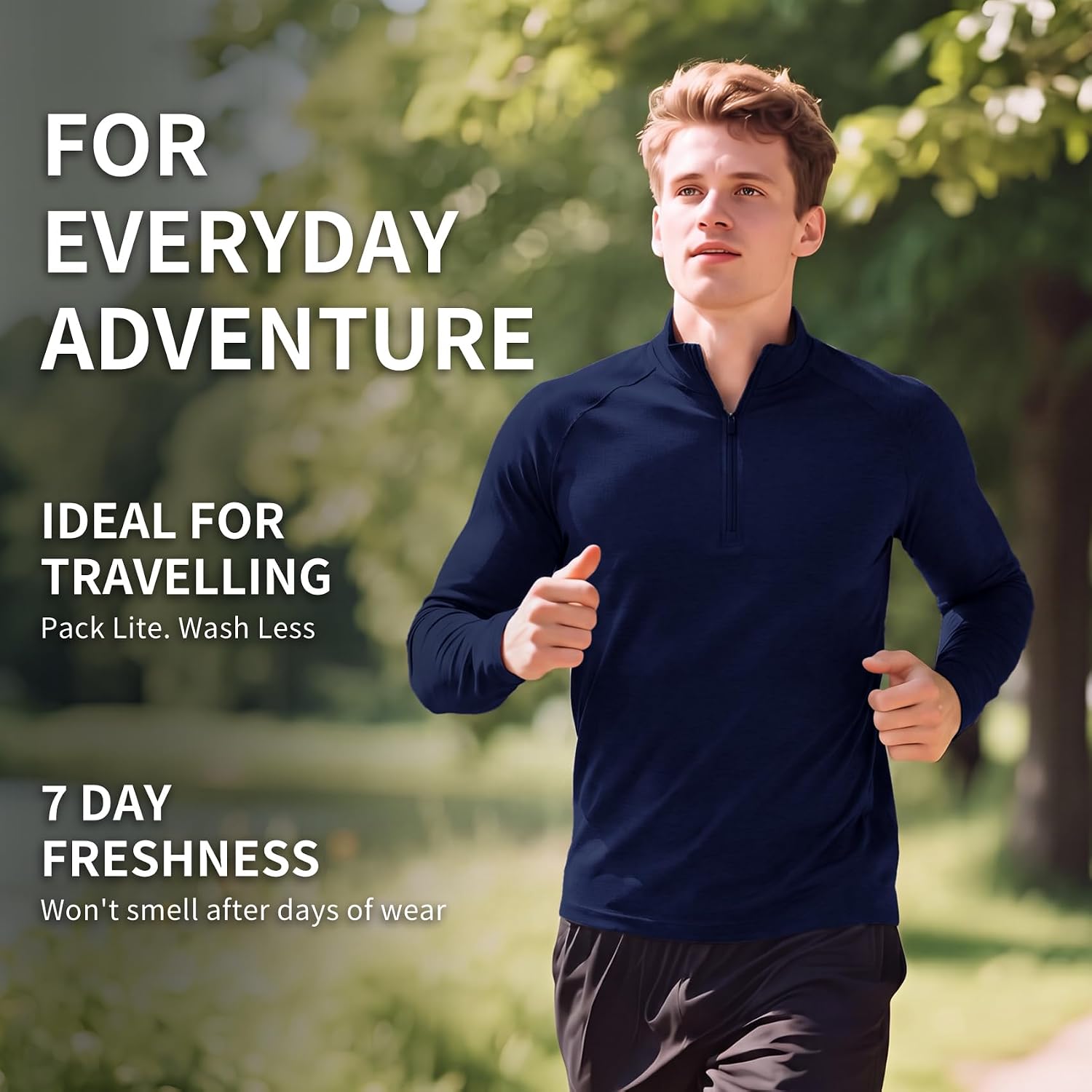 Mens 100% Merino Wool Half Zip Pullover - 165gsm 17.5μm High Stretch Quarter Zip Shirt, Breathable Golf & Trekking Top