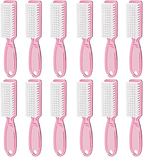 12Pcs Clear Pink Handle Grip Cleaning Brushes, Hand Fingernail Nail Scrub Manicure Brush Pedicure Brush, for Toe and Nails Cleaning