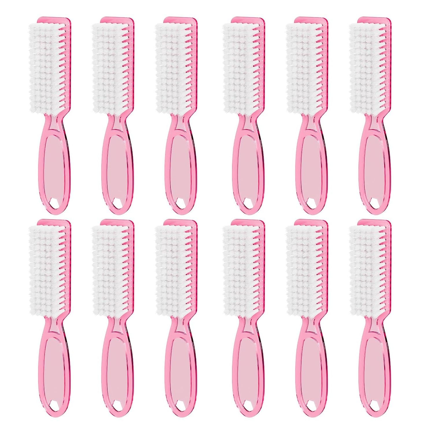 12Pcs Clear Pink Handle Grip Cleaning Brushes | Hand Fingernail Nail Scrub Manicure Brush Pedicure Brush, for Toe and Nails Cleaning