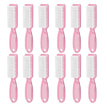 12Pcs Clear Pink Handle Grip Cleaning Brushes | Hand Fingernail Nail Scrub Manicure Brush Pedicure Brush, for Toe and Nails Cleaning