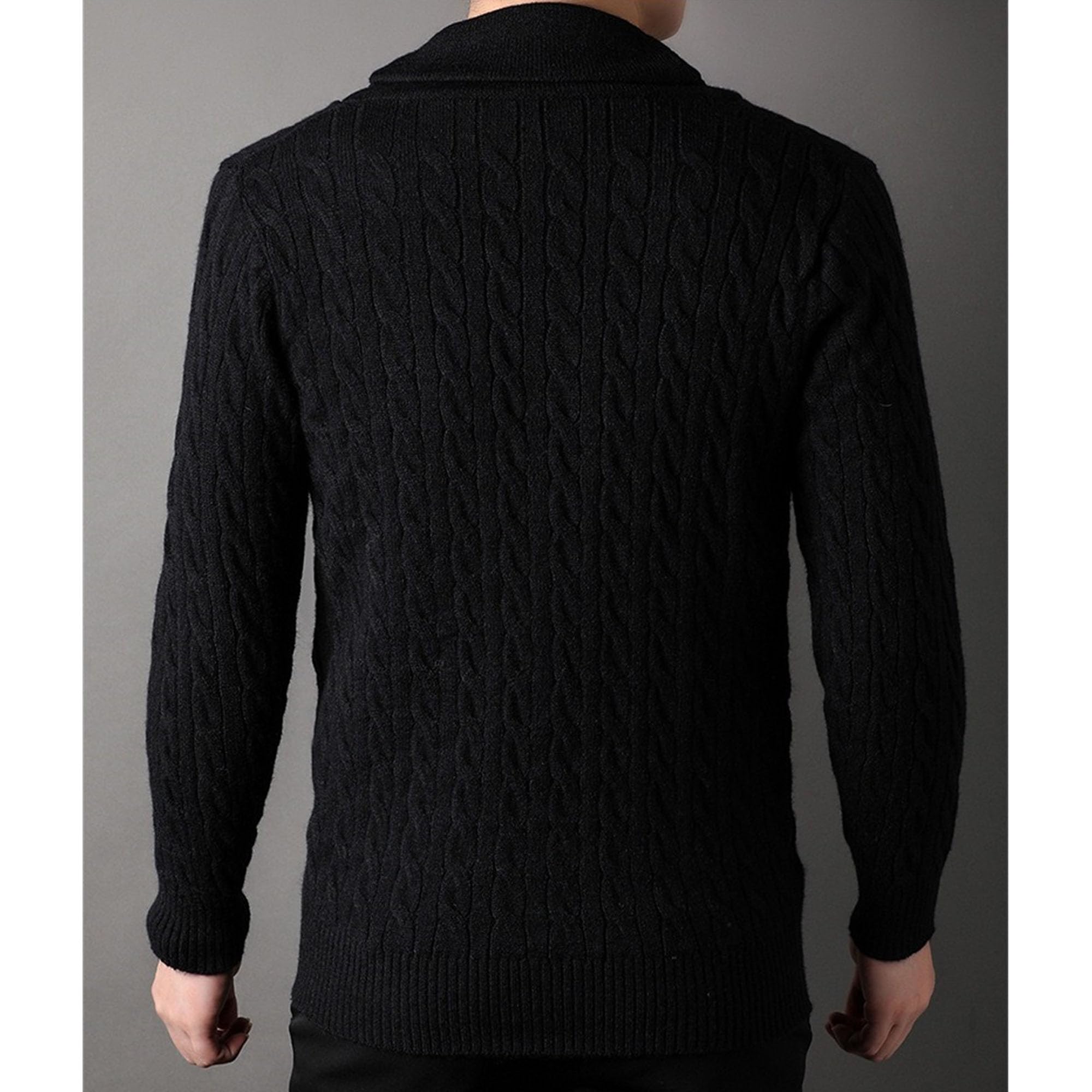 Cárdigan de punto trenzado para hombre, con cuello de chal, con botones, mezcla de lana, ropa de punto casual con botones
