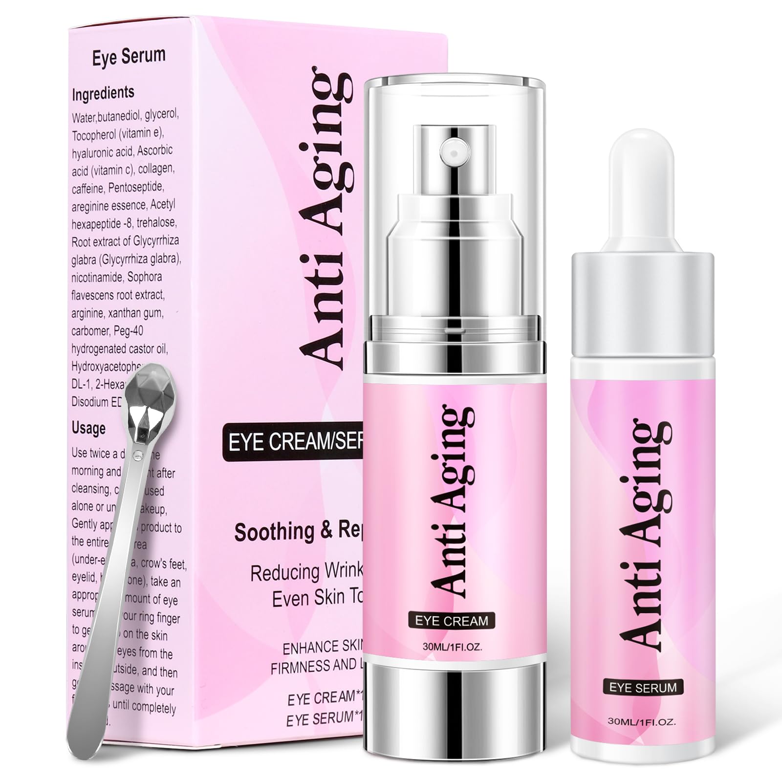 Caffeine Eye Serum Eye Cream Kit for Dark Circles Under Eye Treatment Eye Cream Anti Aging For Puffiness Bags And Wrinkles 2 Fl Oz