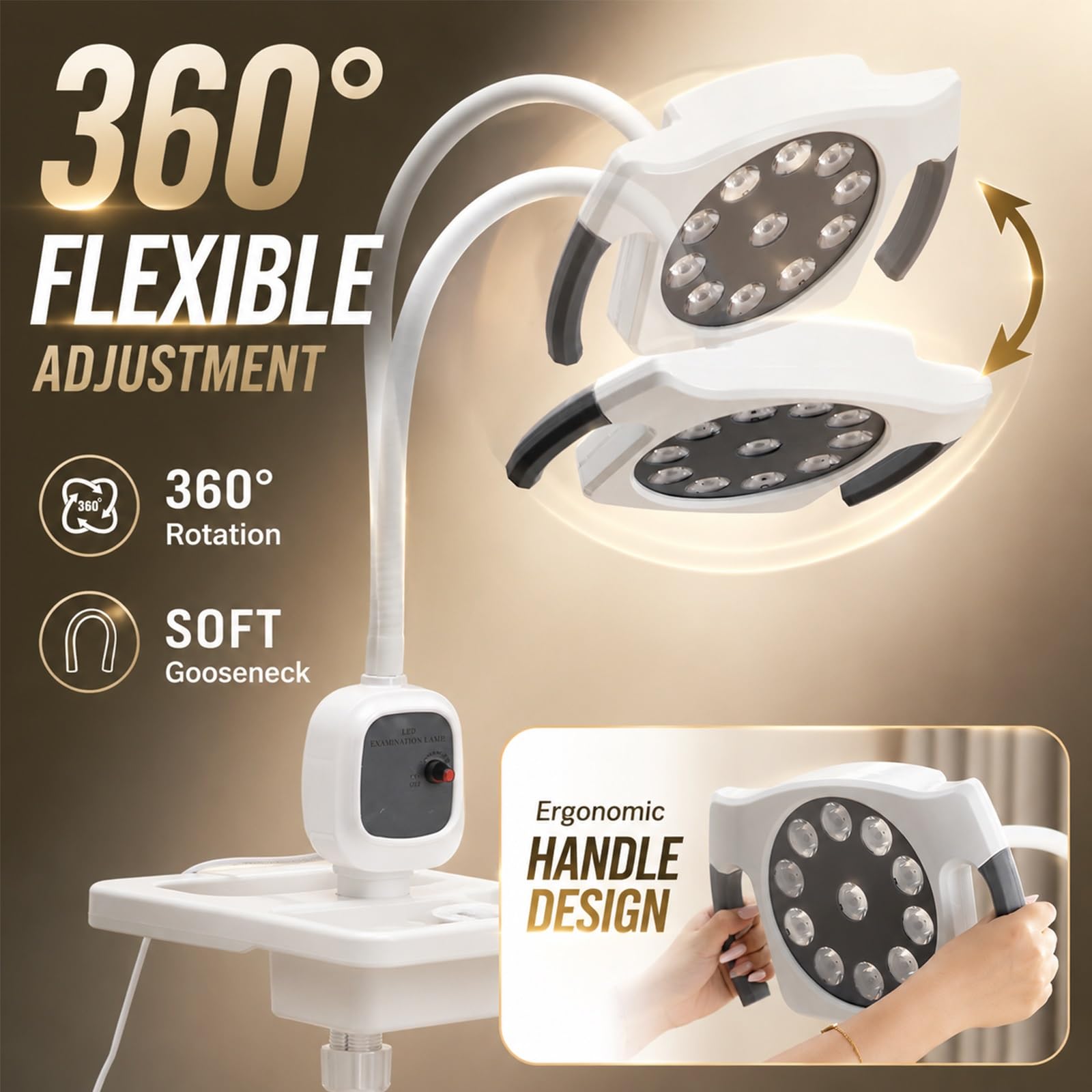 LED Lampa Do Badań Chirurgicznych, Mobilna Lampa Medyczna Z Elastycznym Ramieniem Typu Gęsia Szyja, Przyciemniana Lampa Stojąca 12W 24V Do Ginekologii, Stomatologii I Laryngologii
