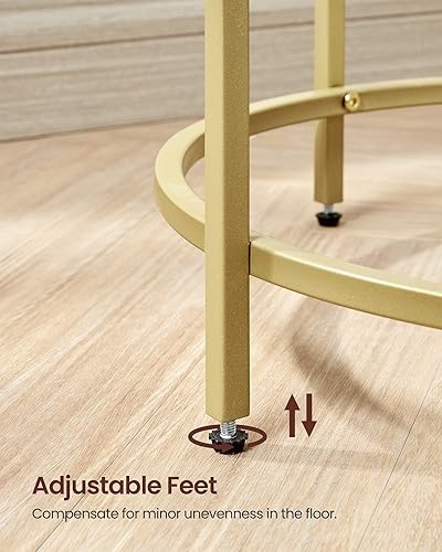 Miniatura 8 de VASAGLE Mesas auxiliares redondas, juego de 2, mesas auxiliares de vidrio con marco de metal, mesas de centro doradas con estilo moderno, para sala